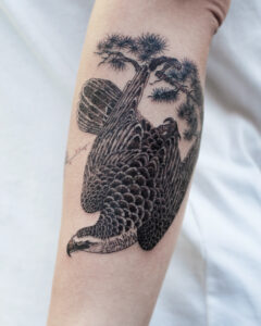 Eagle and pine Korean traditional tattoo